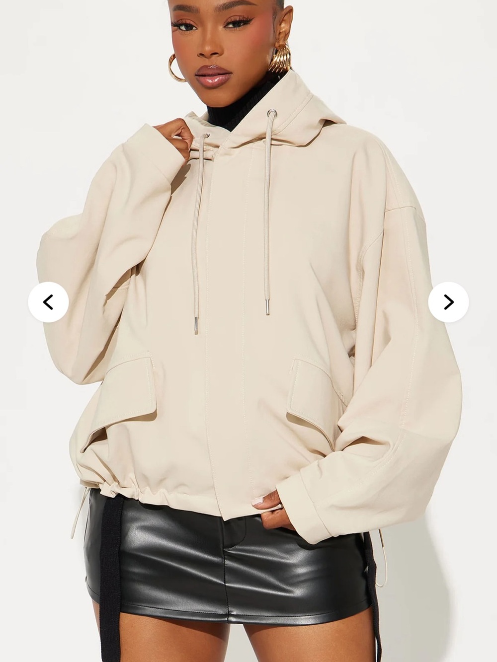 Women's Hooded Windbreaker Jacket - Cream - Picture 3 of 4